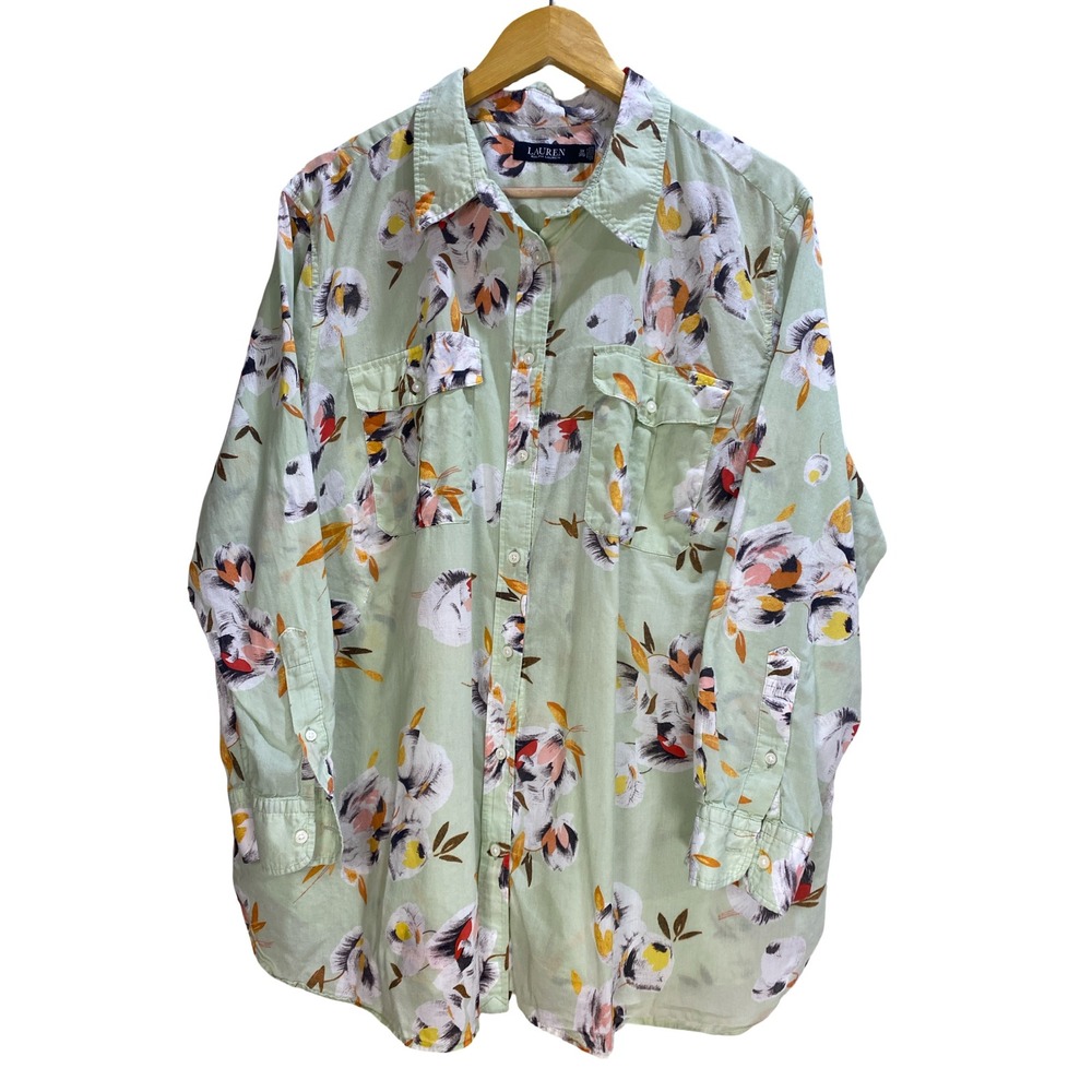 Lauren Ralph Lauren Mint Green Floral Button-Down Shirt